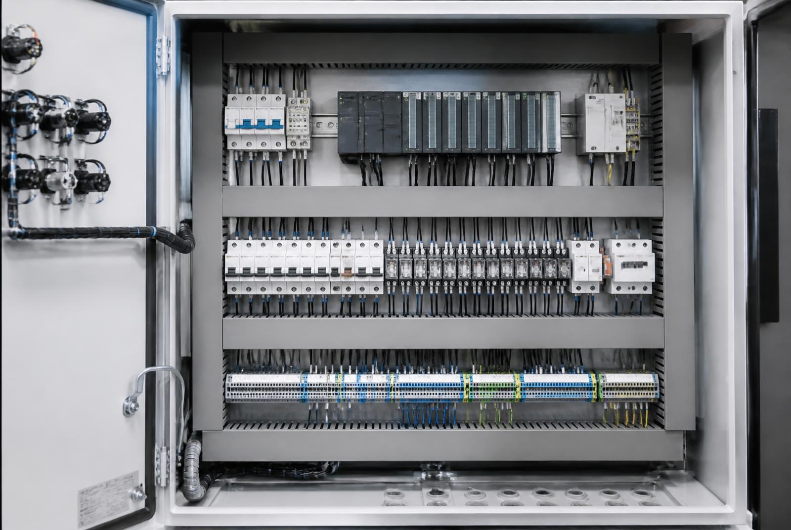 Tablero eléctrico de control para sistemas HVAC con cableado y módulos programables